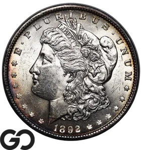 1892 Morgan Silver Dollar Silver Coin, Very Nice Choice Gem BU++ Better Date - Picture 1 of 3
