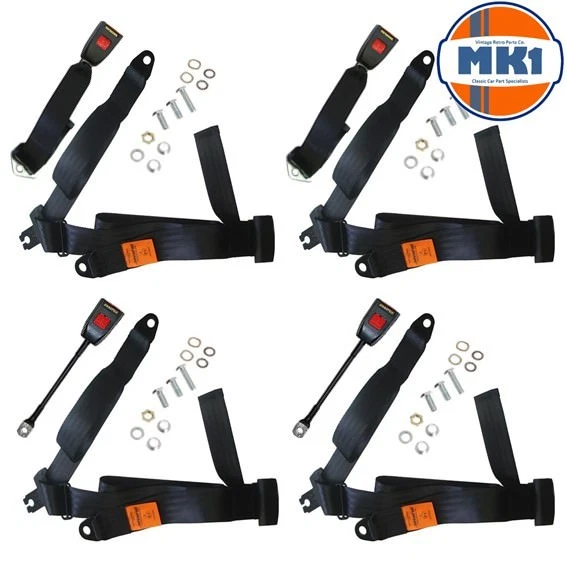 MG 1100 & 1300 Limousine - Front & Heck Voll 3 Punkt Sicherheitsgurt Set Schwarz - Bild 1 von 1