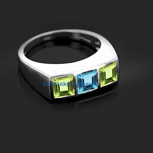 Natural Peridot & Blue topaz Gemstones with 925 Sterling Silver Band #R942 - Picture 1 of 6