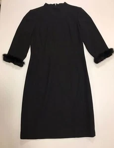 Vintage Yves Cossette Depeche Mode Little Black Dress LBD Faux Fur Cuffs SZ 4 - Picture 1 of 12