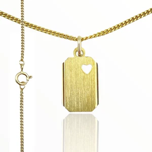 Gravurplatte Gold 333 Medaillon Anhänger mit Herz +gratis vergoldete Kette Liebe - Bild 1 von 2