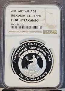2000 AUSTRALIA SILVER 1 DOLLAR THE CARTWHEEL PENNY NGC PF 70 ULTRA CAMEO RARE - Picture 1 of 3