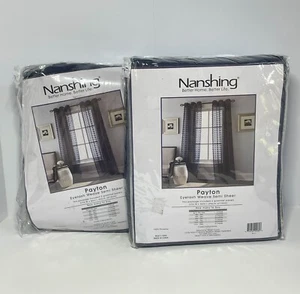 NEW Nanshing Payton Navy Grommet Eyelash Weave Semi-Sheer Panels 74”x 84” - Picture 1 of 3