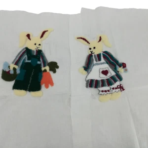 Set of Two Completed Wool Punch Needle Country Bunnies Rabbits Bunny Mr Mrs - Picture 1 of 13