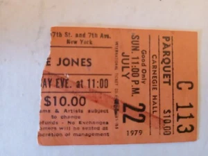 Rickie Lee Jones at Carnegie Hall July 22, 1979 Ticket Stub - Picture 1 of 4