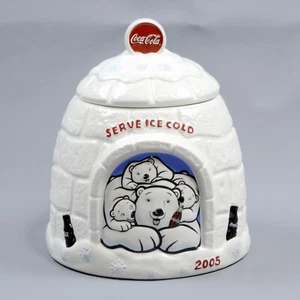 Tarro y tapa de galletas Coca-Cola Iglú 2005 Polar Bear Family Houston Harvest vintage - Imagen 1 de 10