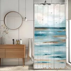 Abstract Beach Stall Shower Curtain 36Wx72H Teal Bathroom Decor Oil Painting ... - Picture 1 of 8