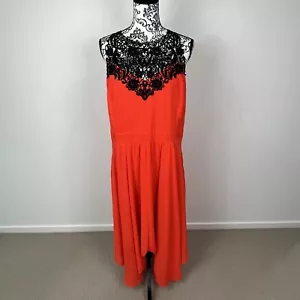 NEW City Chic Dress Orange Black Lace Trim Tie Back Pleated Midi Party Formal S - Picture 1 of 12