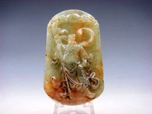 Antigua Nefrita Jade Piedra Tallada Colgante Guerrero Dios Sostiene Espada Larga #11122303 - Imagen 1 de 6