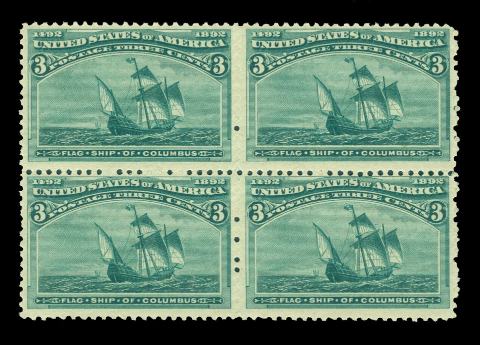 US 1893 COLUMBUS - Santa Maria Flagship 3c green  Scott # 232  mint MNH blk of 4 - Image 1 of 2