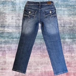 Justice Girls Simply Low Straight Leg Jeans Size 10 Slim Blue Flapped Pockets - Picture 1 of 8
