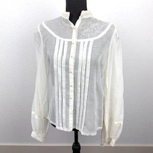 Camicia top vintage anni '70 Jessica's Gunnies ricamata contadino boho vittoriano trasparente - Foto 1 di 7