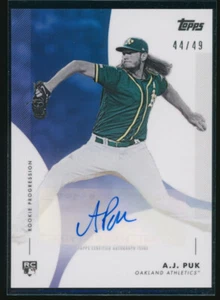 AJ Puk 2020 Topps Rookie Progression #33B-A Blue Parallel Rookie Auto RC 44/49 - Picture 1 of 2