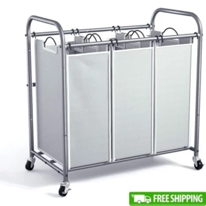 3 Section Laundry Sorter Cart W/ Wheels Removable Bags Portable Organizer Indoor - Picture 1 of 8