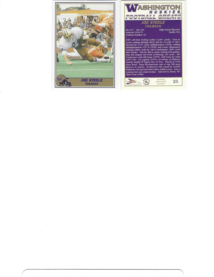 1992 Pacific Washington Huskies Football Greats - Volume Pricing Discount! - Image 1 of 1