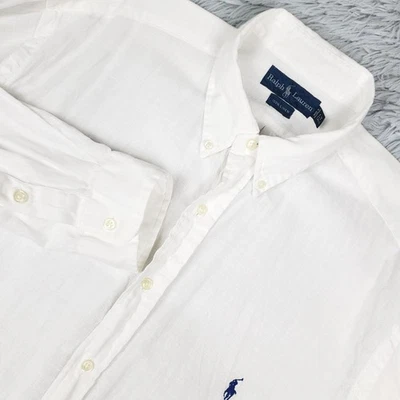 Polo Ralph Lauren Shirt Men's LT Tall Solid White 100% Linen Preppy Old Money - Image 1 of 4