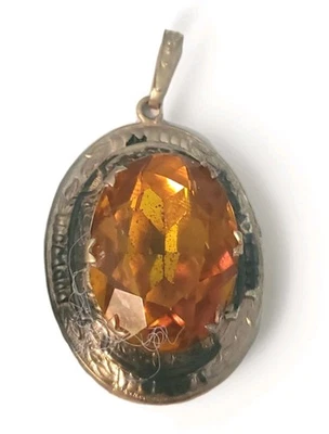 Antiguo Colgante Piedra Citrino Naranja Corte Grande con Marco de Latón Deslustrado N8 Foto 1 de 4