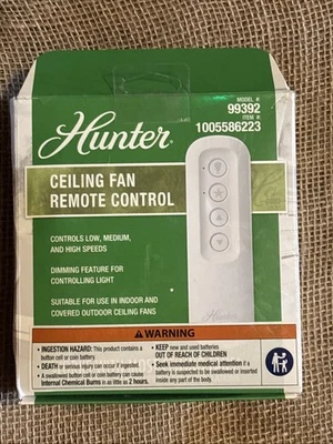Hunter 99392 Ventilador de Techo Universal 3 Velocidades Control Remoto Portátil Blanco Nuevo Caja Abierta Foto 1 de 4