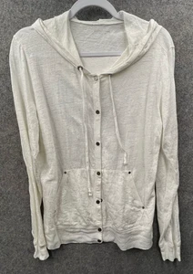 Eileen Fisher Damen Hoodie weiß mit Knopfleiste Größe M 100% Leinen Langarm - Bild 1 von 8