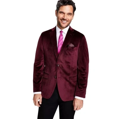 Alfani Men's Burgundy Velvet Slim Fit Classic Suit Blazer Sport Coat Size 40S - Image 1 of 4