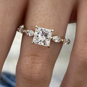 2.15 Ct Princess Cut Lab-Grown Diamond E-F/VS Ring 14K Yellow Gold Size 9 - Picture 1 of 13