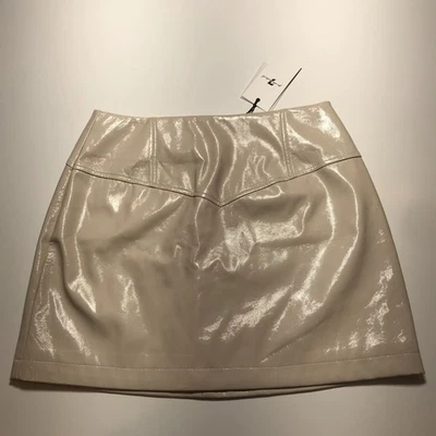 7 For All Mankind Womens M Faux Leather Mini Skirt in Cream Glossy Nigh Out NWT - Image 1 of 4