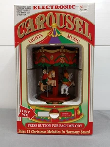 Vintage 9" elektronisches Weihnachtskarussell Lichter Bewegung musikalisch 12 Weihnachtslieder - Bild 1 von 12