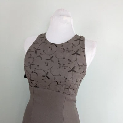 Maxi vestido de graduación vintage talla 8 marrón topo Levkoff bordado con tiras Foto 1 de 4