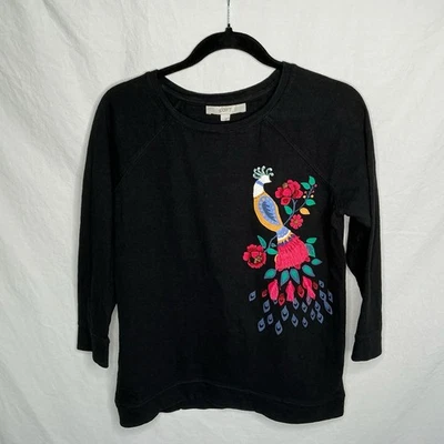 LOFT Sudadera Negra Para Mujer Talla Pequeña Cuentas Pájaro Borla Arte Novedad Caprichosa Foto 1 de 4