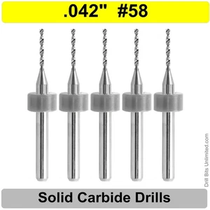 Brocas de carburo sólido de 0,042" #58 - 5 PIEZAS - vástago de 1/8" grado premium R/S - Imagen 1 de 4