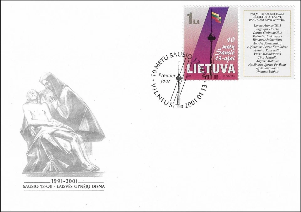 Soviet Troops Attacked the Vilnius Television Tower 13.1.1991 Lithuania FDC 2001 - Image 1 of 1