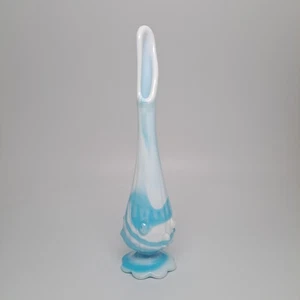 Fenton Blue & White Marble Slag Glass Cabbage Rose Swung Footed Bud Vase 10.5" - Picture 1 of 15