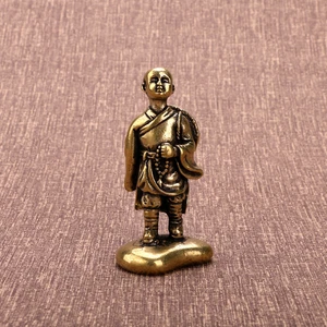Tabletop Figurine Brass Buddhist Monk Statue Small Sculpture Home Decor Gifts - Picture 1 of 5