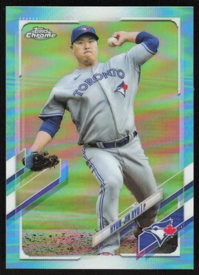 2021 Topps Chrome Aqua Refractor #123 Hyun-Jin Ryu /199 Toronto Blue Jays - Image 1 of 2