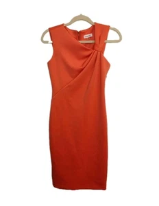 NWT Calvin Klein Dress Sz 2P Salmon Scuba Asymmetrical Sheath Sleeveless - Picture 1 of 7