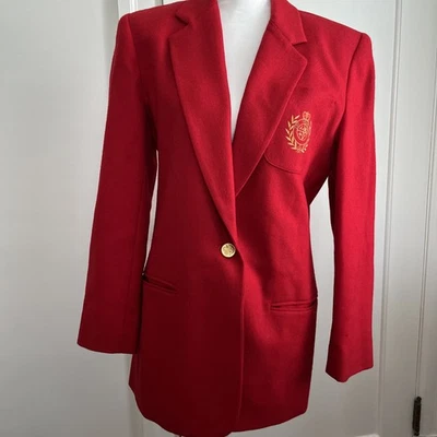 Blazer vintage Herman Geist 100 % lana rojo para mujer un botón delantero talla 6 Foto 1 de 4