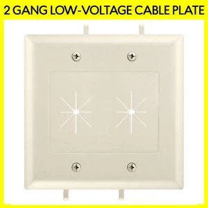 Dual 2 Gang Low-Voltage Wall Plate with Flexible Cable Opening Lite Almond - Picture 1 of 3