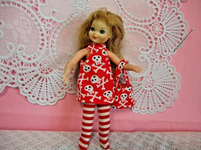Tutti Doll Clothes Red Crossbones Skull Dress/Bag/Stockings - Image 1 of 2