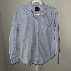 Abercrombie & Fitch Dress Shirt Large Blue White Striped Button Up Long Sleeve - Picture 1 of 4