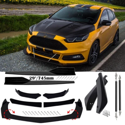 For Ford Focus ST RS Front Bumper Lip Splitter Spoiler w/ Strut Rods Side Skirts - Imagem 1 de 4