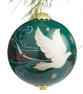 Green & White Dove Ball Li Bien Christmas Ornament in Gift Box World Market