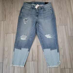 NEW Lane Bryant Size 14 Signature Fit Jeans High Rise Girlfriend Straight Patch - Picture 1 of 7