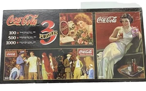 New Sealed 1999 Coca Cola 3 Puzzle Collection. 100 Pc, 500 Pc & 1000 Pc - Picture 1 of 9
