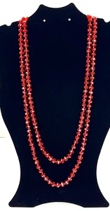 Red Faceted Aurora Borealis Double Knotted Vintage 60" Necklace Flapper Sparkles - Picture 1 of 3