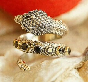 925er Silber Ring Drache Schlange Gothic 58 59 60 61 Onyx Schwarz Extrem Massiv - Bild 1 von 11