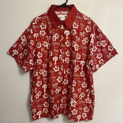 Philadelphia Phillies Hawaiian Shirt Red Floral Chevrolet SGA Mens Size Large - Image 1 of 4