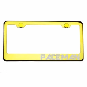 Gold Chrome License Plate Frame PACEMAN Laser Etched Metal Screw Cap - Picture 1 of 8
