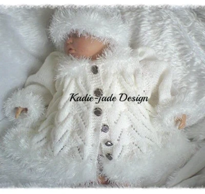 KADIE-JADE Baby Knitting Pattern #31 - To make a Fur Edge Pram Suit for 0-3m Baby