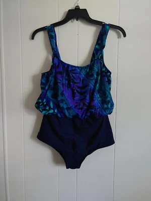 Купальник цельный винтажный Sirena Signatures размер 18 темно-синий с цветочным принтом сделано в США - Изображение 1 из 4