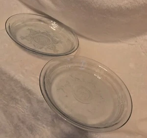 Vintage SET OF 2 FIRE KING Clear Glass Etched PHILBE 8.25” PIE PLATES - Picture 1 of 10